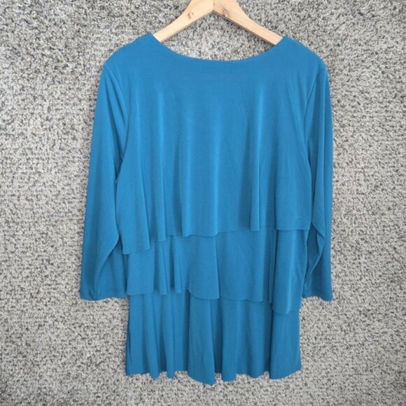 Susan Graver Top Womens Large Teal Scoop Neck Liquid Knit Layered Blouse Stretch - Picture 7 of 7